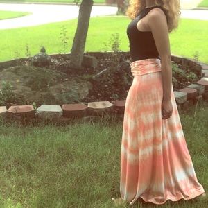 Pink and cream full maxi skirt